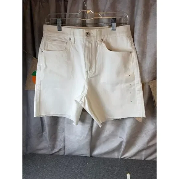 New Eddie Bauer Women Size 6 White Stretch Cotton High Rise Cutoff Denim Shorts - Picture 3 of 11
